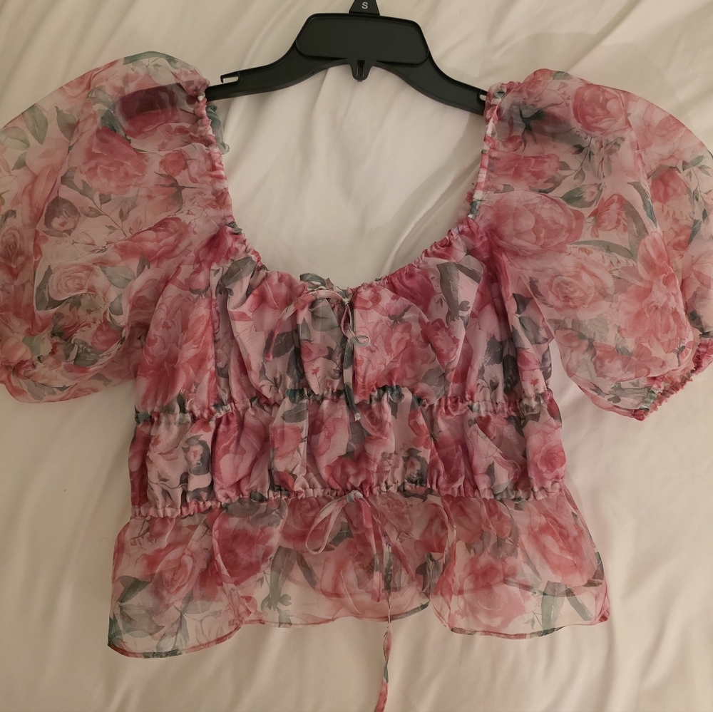 Joie Pink Floral Sheer Blouse